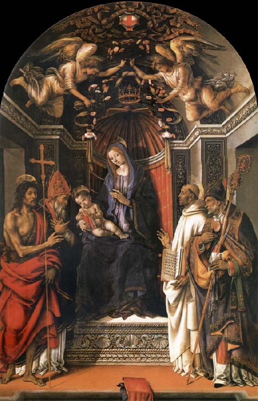 Fra Filippo Lippi The Madonna and the Nno enthroned with the holy juan the Baptist, Victor Bernardo and Zenobio France oil painting art